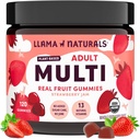 Llama Naturals Multivitamine pentru femei si barbati, Vegani, Gume organice cu vitamina D, C & K, Adulti Vitamine Guma de fructe reale, Supliment multivitamine mestecabile, Nu se adauga trestie de zahar, capsuni, 120 Ct
