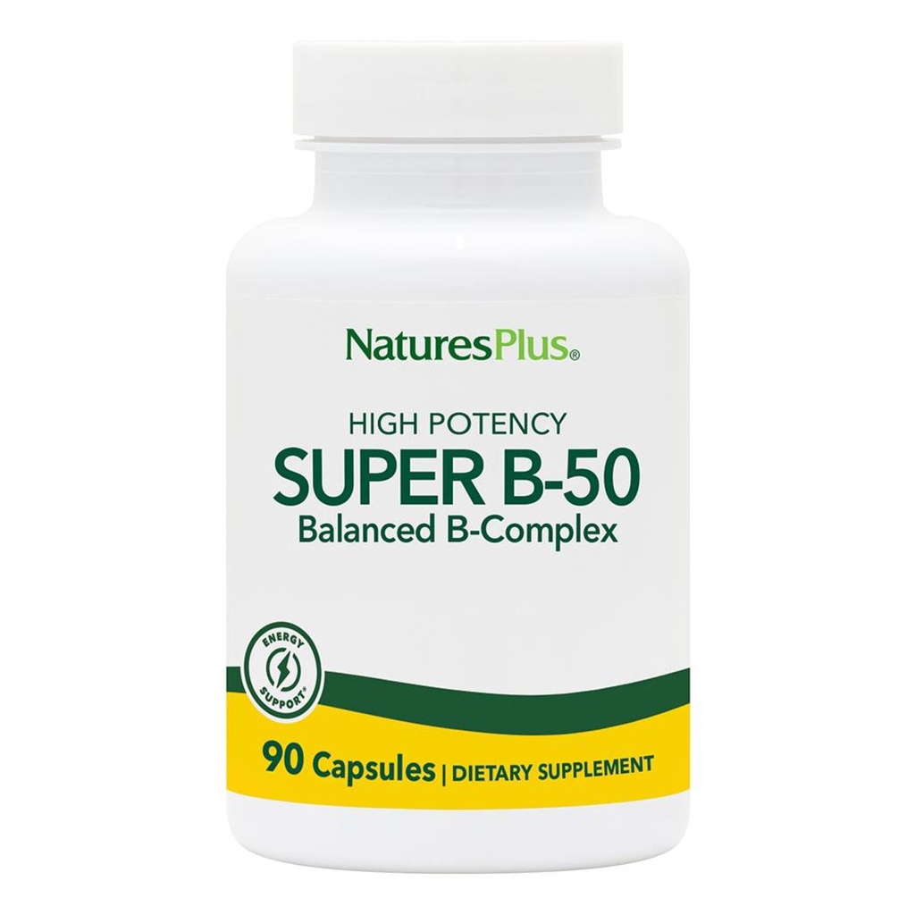 Naturas Plus Super B50-90 Capsule vegetariene - Mare potenta B Complex supliment de vitamine - Brain & Energy Booster - Gluten-Free - 90 Serviri