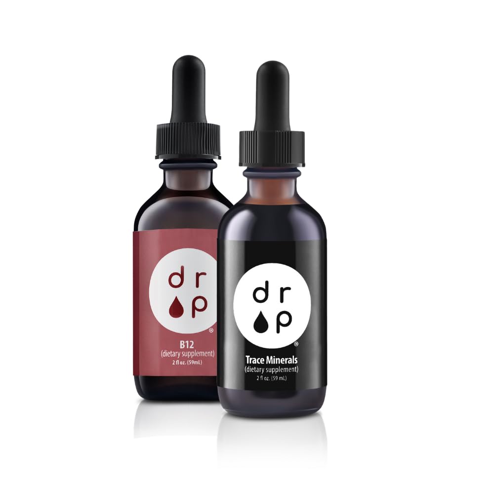Drop Supplements Organic Trace Minerale Picături electrolitice și vitamina B12 2500 mcg 2 oz Picături lichide Bundle