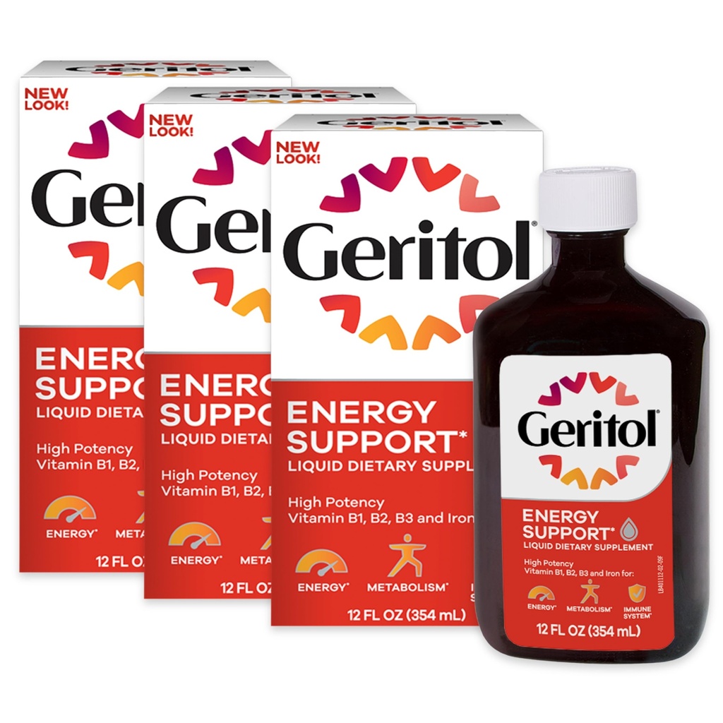 Geritol lichid de vitamina si Suplimentul de fier, suport energetic, contine potenta mare B-Vitamina si fier, gust placut, usor de inghitit, fara indulcitori artificiali, non-GMO, 12 Oz, 3 ambalaj