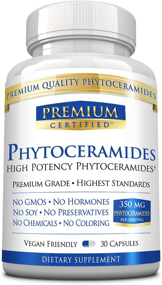 Fitoceramide 350 mg de la 100% grâu -Vitamin A, C, E și D3 - Pielea de imbatranire inversa, Umiditatea și repararea pielii - 100% Natural pur - 30 capsule - Vegan prietenos