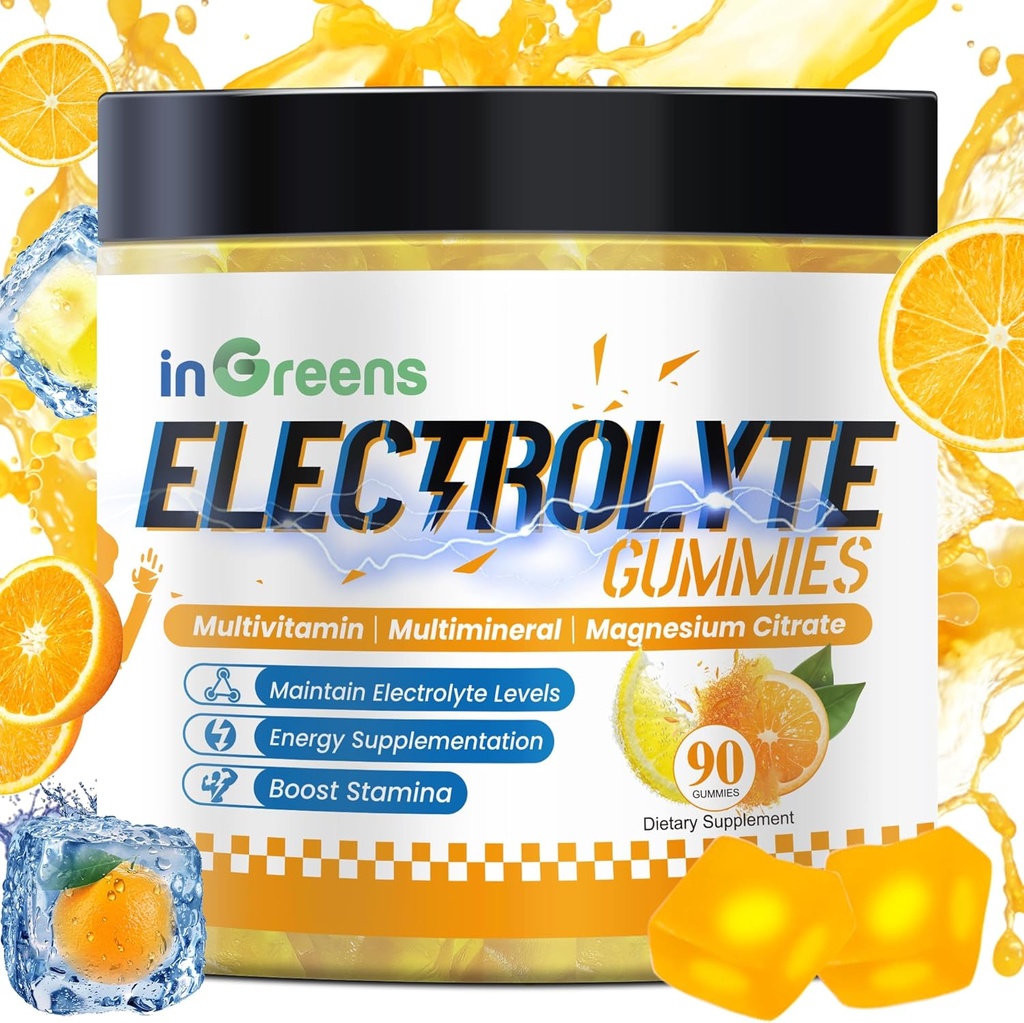 Gume electrolitice naturale cu 6 Electroliți esențiali - Include vitamine, magneziu, electroliți, pentru Runners, Sporturi de rezistenta, Hidratare Electrolit Chews - 90 Gummies