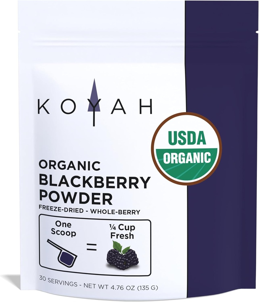KOYAH - Pudră organică BlackBerry: 30 Servings (1 Scoop = 1/4 Cupa proaspătă): Freeze-Dryed, Whole-Berry Powder, crud