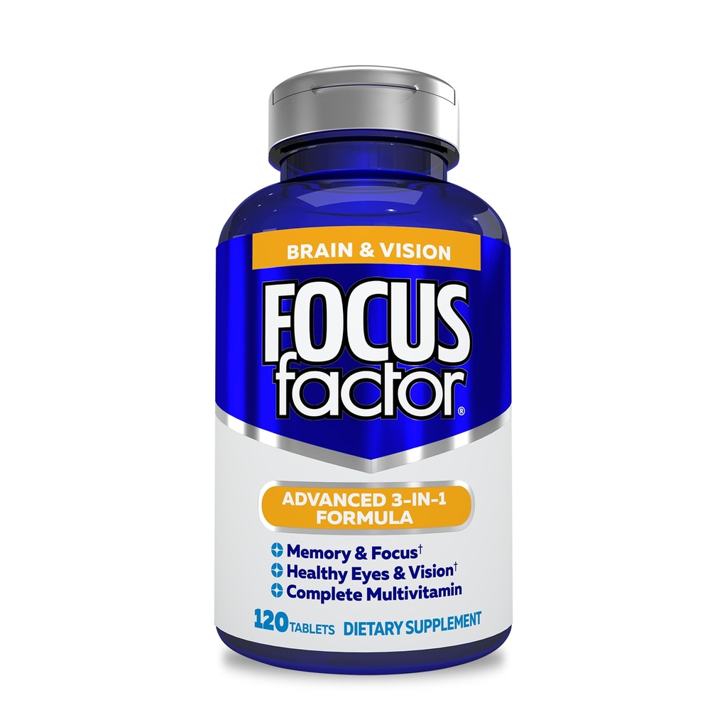 Focus Factor Adulți Creier și Vision Supliment, 120 Conte - Vitamina Ochilor, Suplimentul mineral & Multivitamine complete w/Lutein & Zeaxanthin 