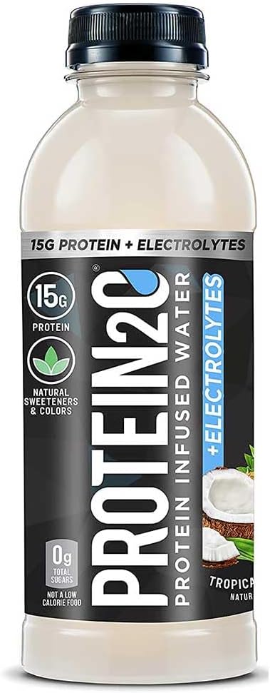 Proteina2o 15g Izolat de proteine Whey Infuzat de apă Plus Electroliti, Zahăr gratuit Sport băutură, gata de băut, Gluten gratuit, Lactoză fără, nucă de cocos tropicală, 16,9 oz flacon (12 Conte)