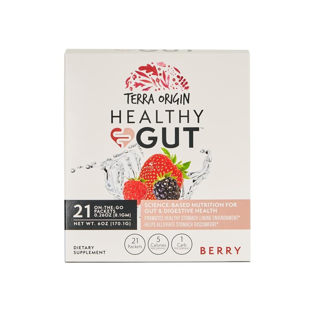 ORIGINAR TERRA Pachete sănătoase cu gută, L-glutamină, Elm alunecos, Aloe Vera, extract de rădăcină de lemn dulce, sănătate gută, suport digestiv, Leaky Gut Repair, Funcţie imună, On-The-Go, 21 CT, Berry
