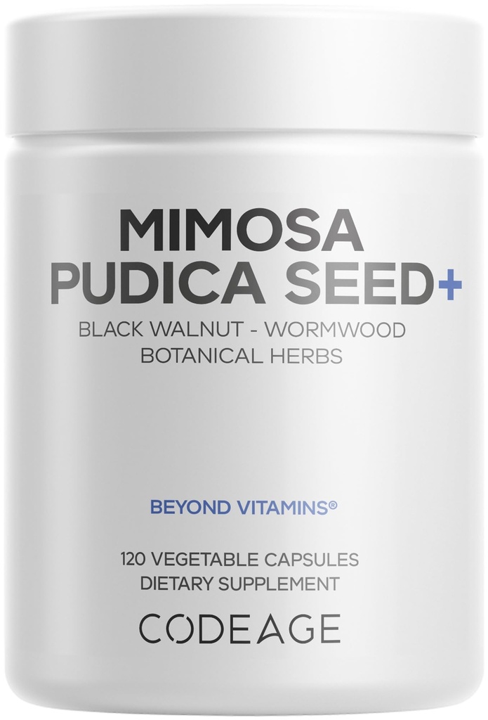 Codaj Capsule organice Mimosa Pudica Seeds - Mimosa Pudica Seeds Supplement - Black Walnut, Cuve, Vidanga, Neem, BioPerine - Toate într-o singură - Pastile de plante sensibile - Non-GMO & Vegan - 120 capsule