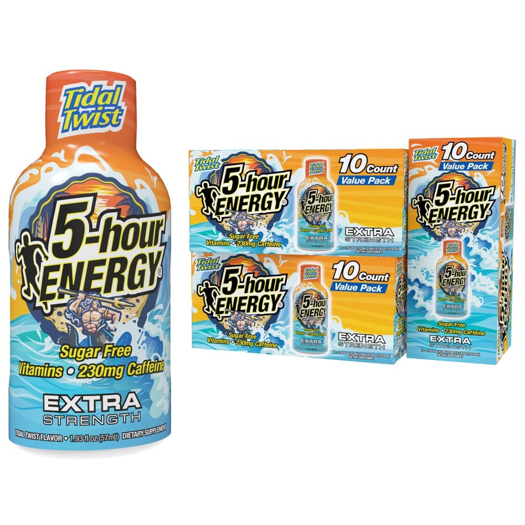 5 ore energie de putere extra Shot, Tidal Twist (1,93 oz., 30 Count), Zero Calories & Sugar-Free 230 mg energie cafeinate Shot, Aminoacids & B vitamine, Suplimente alimentare, , Pina-Colada Flavor