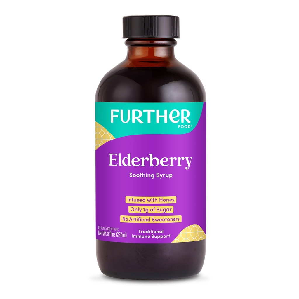 Mai multe alimente Elderberry Syrup pentru suport imunitar, Sambucus Elderberry Supliment, Daily Herbal Immune System Suport pentru copii și adulți, Gluten gratuit (8 Fl oz de Elderberry Soothing Syrup)