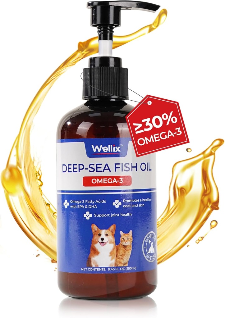 Wellix Omega 3 Ulei de pește pentru câini, mai bine decât ulei de somon pentru câini, supliment de ulei de pește câine, Piele de companie și supliment de haina, promovează inima, comun și sănătatea imună, EPA & DHA