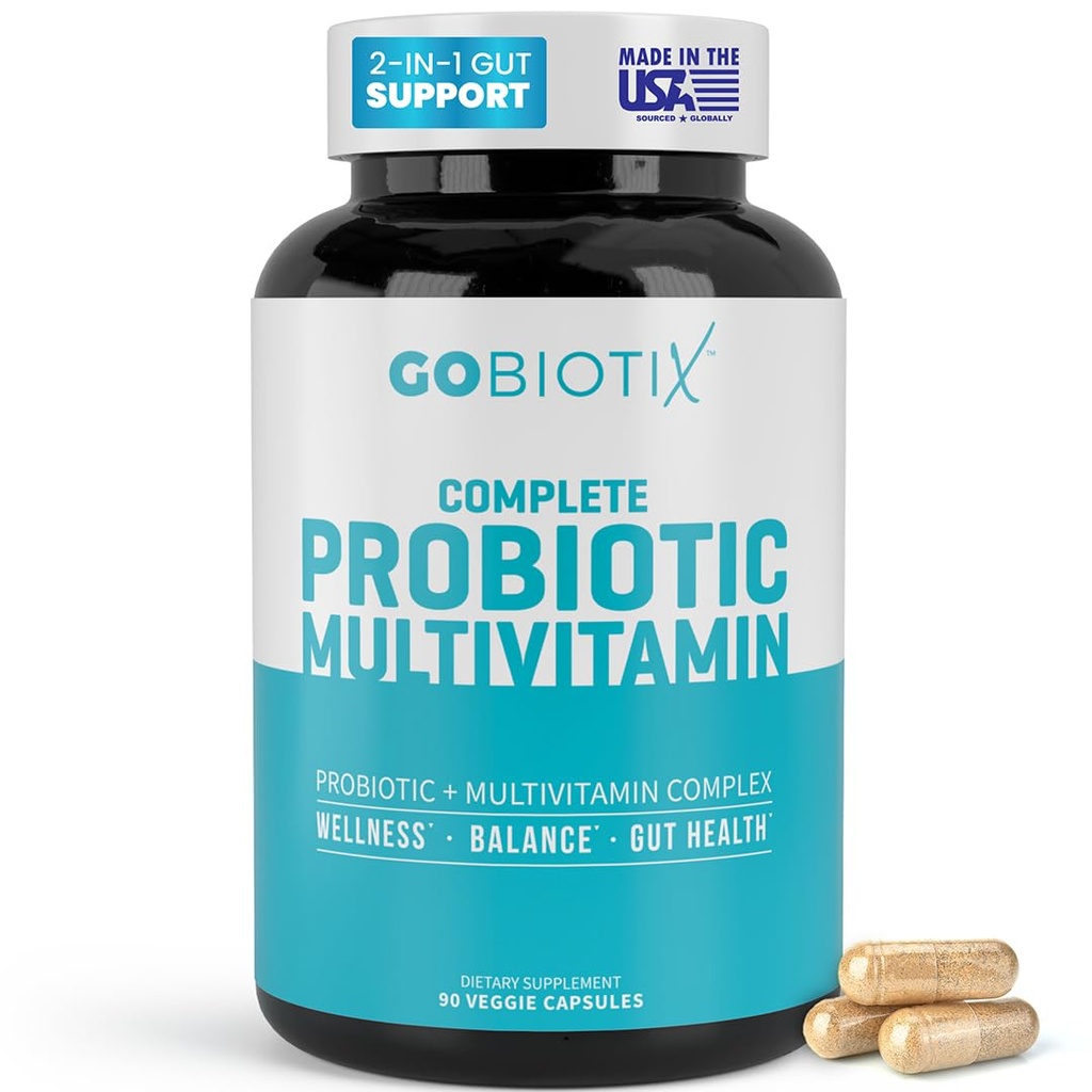 GOBIOTIX Multivitamine cu Probiotice și enzime digestive - 25 Miliarde CFU - Digestive Health, Probiotice pentru femei și bărbați - Pastile gluten gratuit - 90 capsule