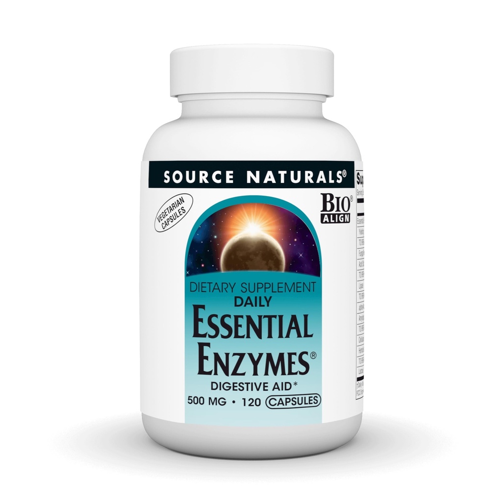 Sursa Naturals Essential Enzime 500mg Bio-Aliniat Multiple Enzime Suplimentul Herbal Defense pentru Digestia, Gaz, Constipaţie & Bloating Relief - Suporturi Sistemul imunitar * - 120 Capsule vegetariene