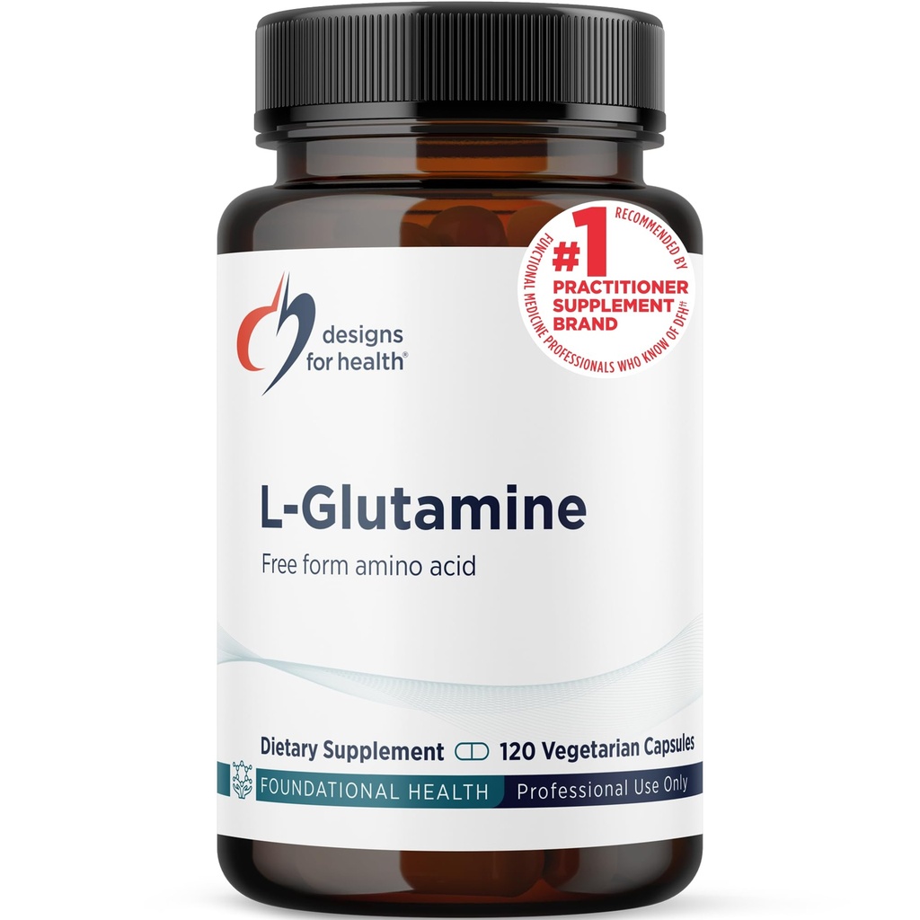 Design-uri pentru sănătate L Capsule Glutamina - 850 mg Aminoacidi vegetarieni Supliment pentru a sprijini recuperarea musculară, digestiv, imun + sanatate guta - non-GMO + Gluten gratuit (120 capsule)
