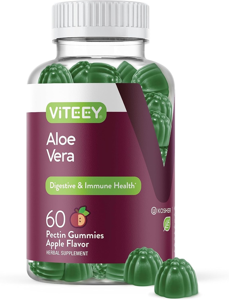 Viteey Aloe Vera Gummies pentru adulți - 50mg - SIDA în Digestia și sănătatea imună - Aloe Vera Supliment - Vegan, Gelatină gratuit, Gluten gratuit, OMG-uri gratuit, gustoase aroma de zmeură