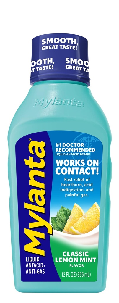 Mylanta Heartburn and Gas Relief, Antiacid lichid, Flavor clasic, 12 Ounce lichid