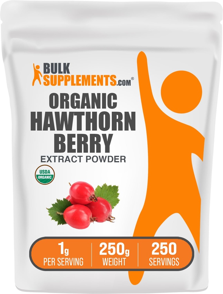 BulkSupplements.com Organic Hawthorn Berry Extract pulbere - Hawthorn Berry Supliment - Herbal & Gluten gratuit, 1g per Serving, 250g (8,8 oz) (Pachet de 1)