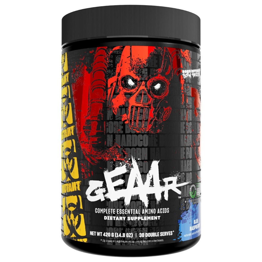 Mutant GEAAR - 9,4g de pulbere EAA + Arginină, 7g BCAAs, 4g Leucină, Electroliți, apă de cocos, 30 Serviri - zmeură albastră