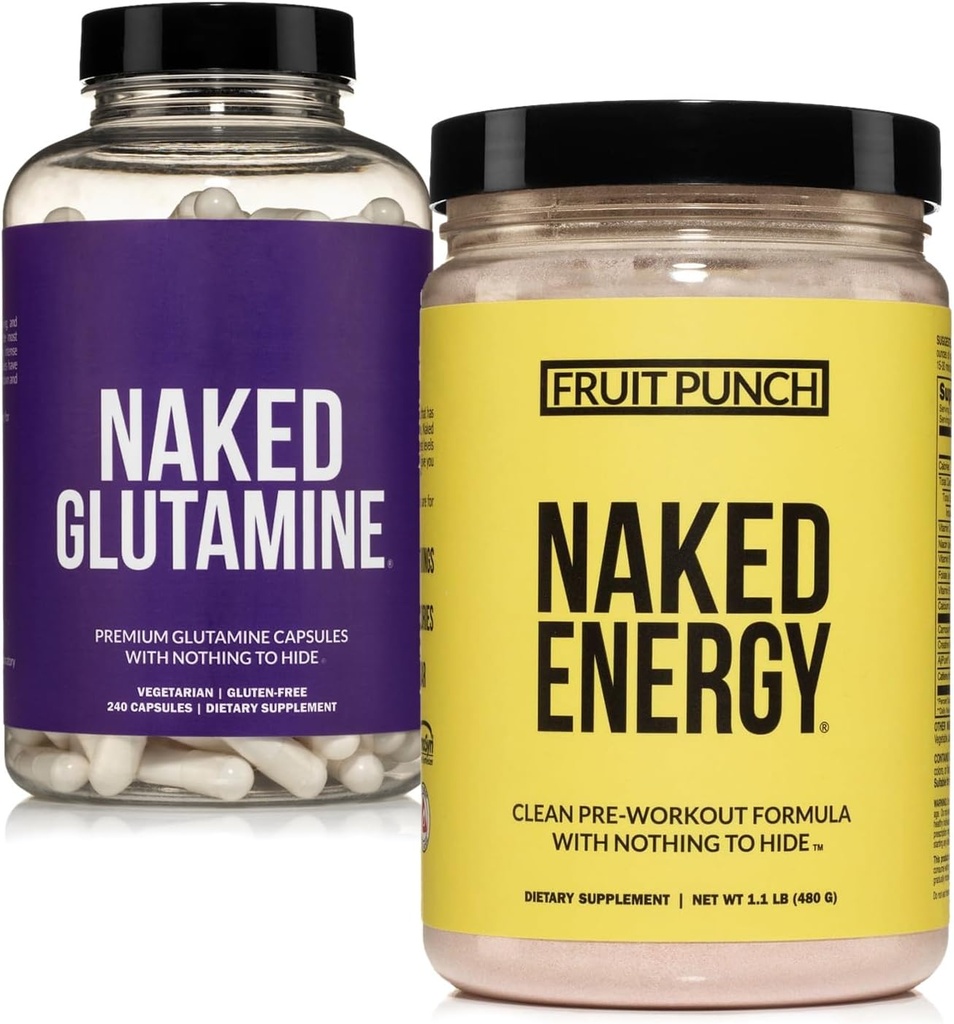 NAKED Vegan de recuperare musculare Bundle fructe Punch energie și 240 L-Glutamine capsule, 1000 mg