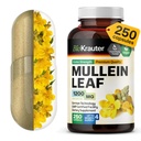 BIO KRAUTER Mullein Capsules 1200 mg 250 Count - Pure Vegan Mullein Leaf Extract pentru Plămâni - 125 zile de aprovizionare - Lung Curățenie și Suplimente de asistență respiratorie - Nu Fillers, Non-GMO