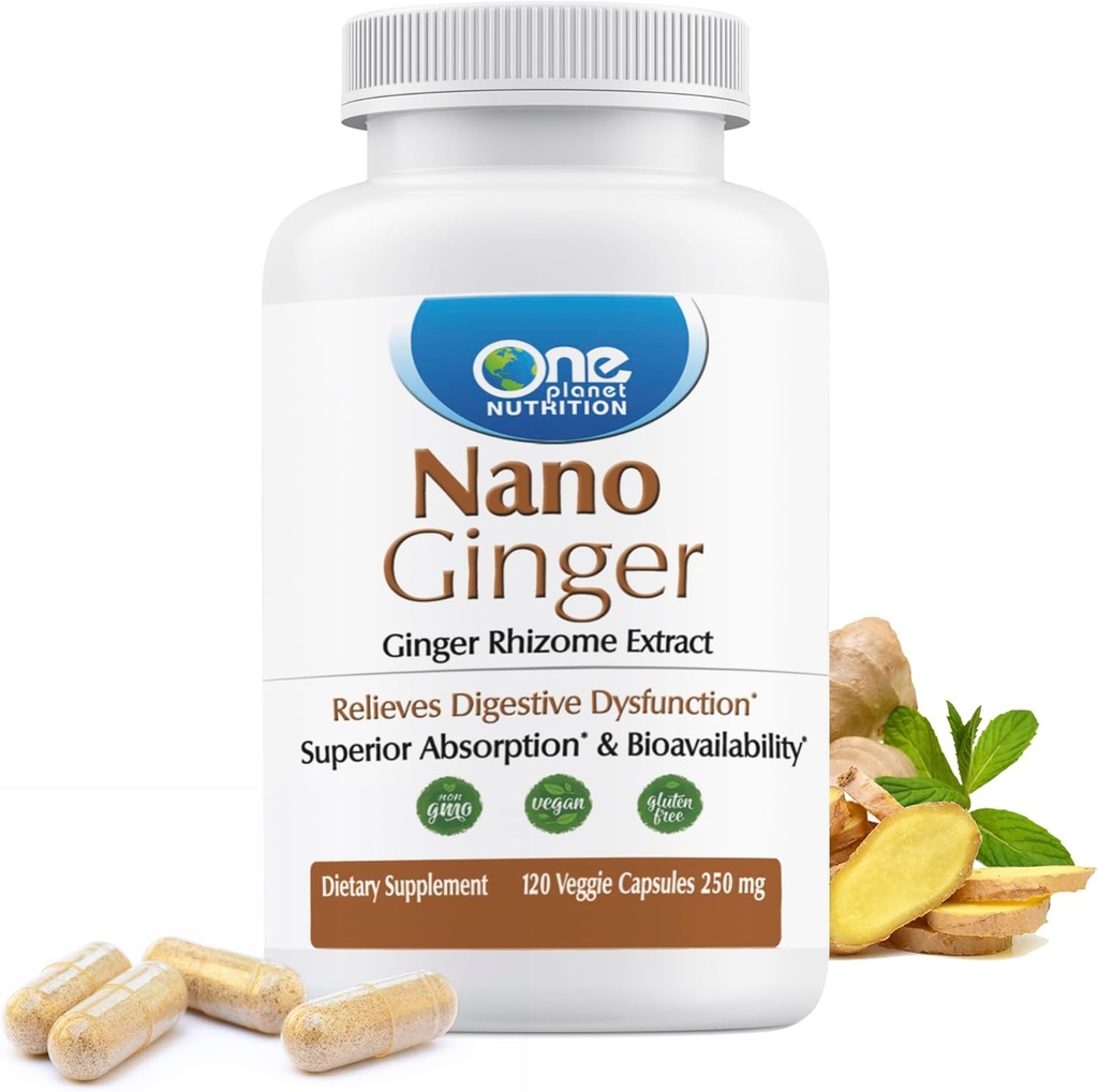 O planetă Nutriție Nano Root Ginger Capsule Veggie 250 mg (120 de serviri), extract de ghimbir pur root, Nano pentru absorbție superioară, Îmbunătățește Digestive Health, Non-GMO, Vegan Gluten gratuit