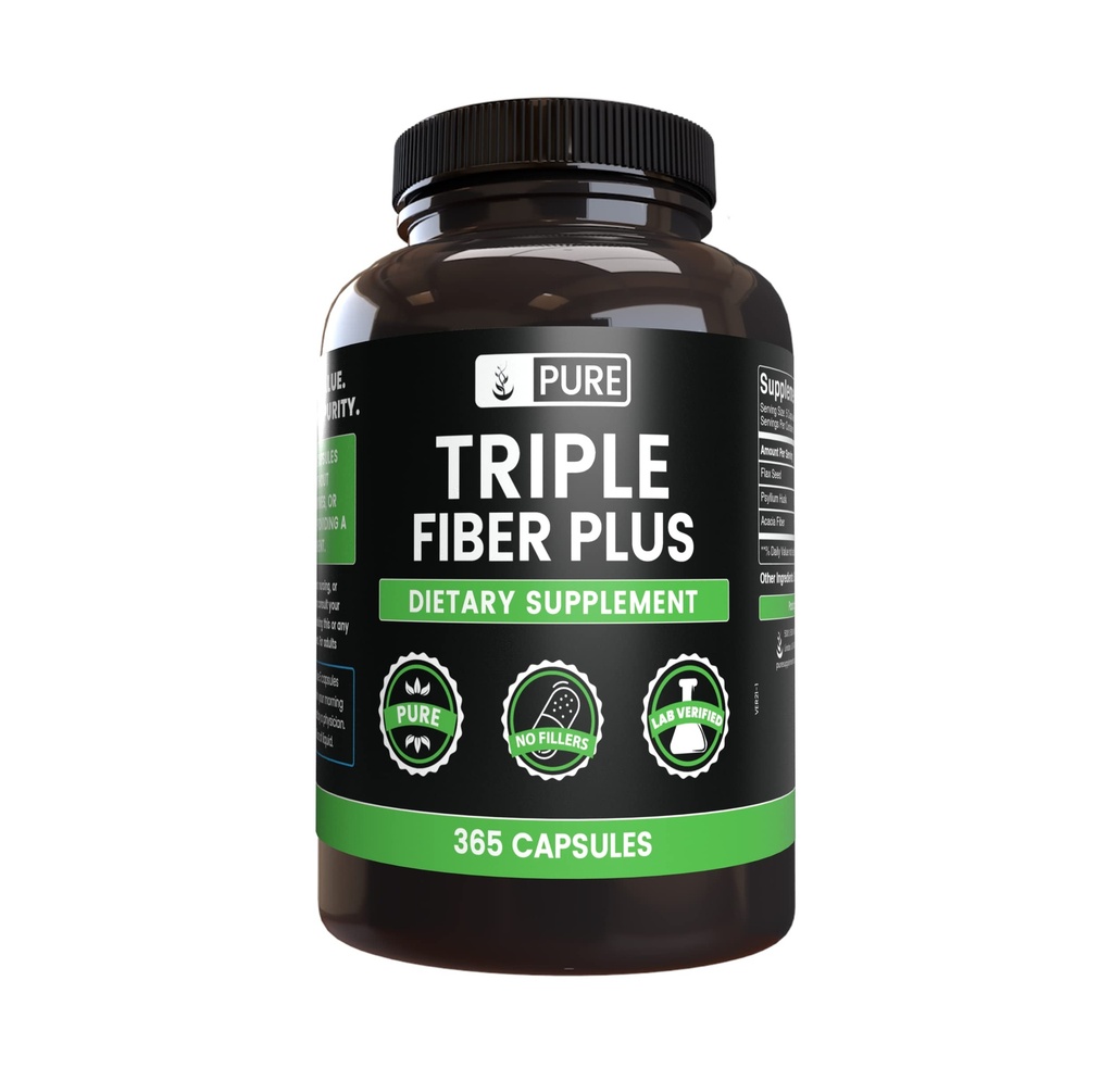 Ingrediente originale pure Triple Fiber (365 capsule) No Magneziu sau Rice Fillers, întotdeauna pură, Lab verificat
