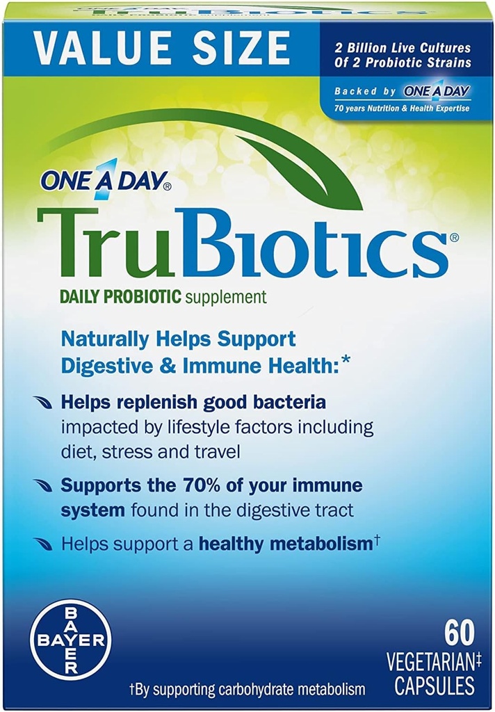 TruBiotics Daily Probiotic, 60 capsule - Gluten gratuit, Soy gratuit Digestive + Immune Health Supplement pentru bărbaţi şi femei