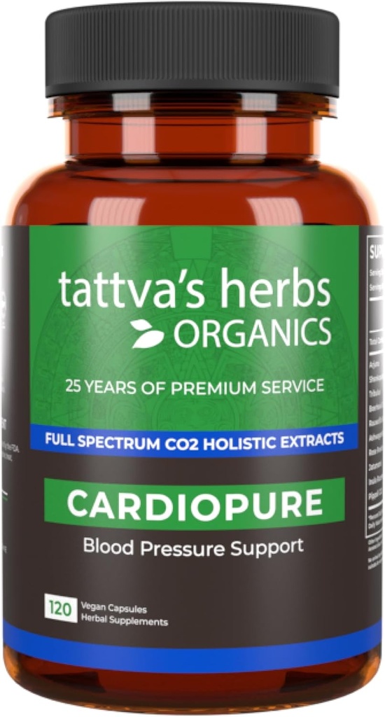 Herbs Cardiopure Herbal Ayurvedic Supplement, Ashwagandha, Rauwolfia, & Arjuna Full Spectrum Co2, Capsule Veggie, 120 Conte