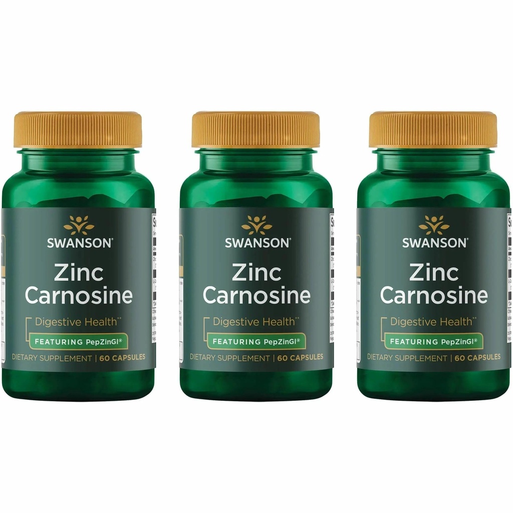 Swanson Zinc Carnosine (PepZin GI) - Suplimentul natural Promovarea sanatatii gastrice si suport digestiv - Suporturi echilibru microbial in stomac - (60 capsule) (3 ambalaj)