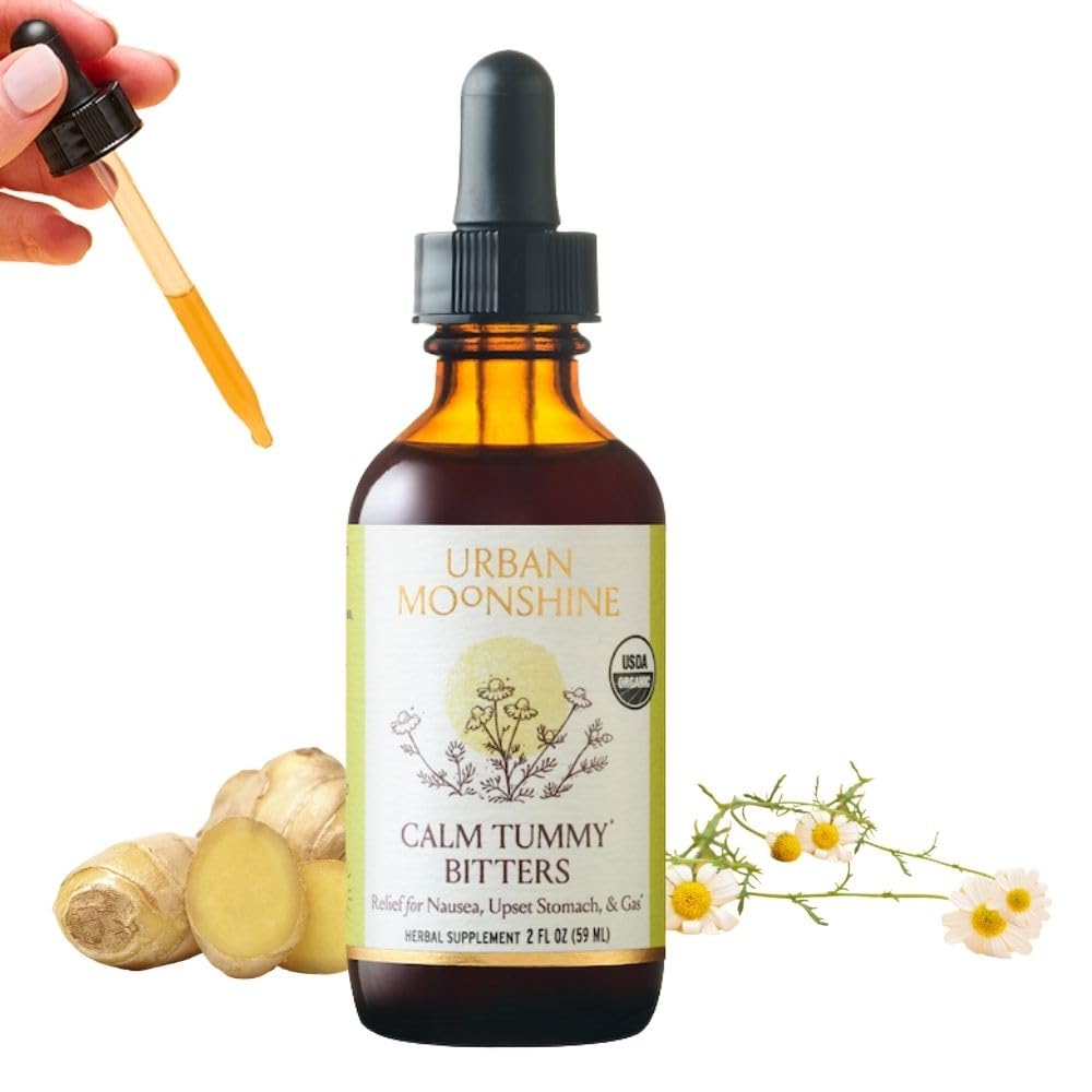 Urban Moonshine Calm Tummy Bitters - Certified Organic - Relief pentru Greață și Stomac supărat* - Bloating Relief* - Soothes Digestion* - Digestive Bitters - Gluten Free Herbal Supplement - 2 Fl Oz