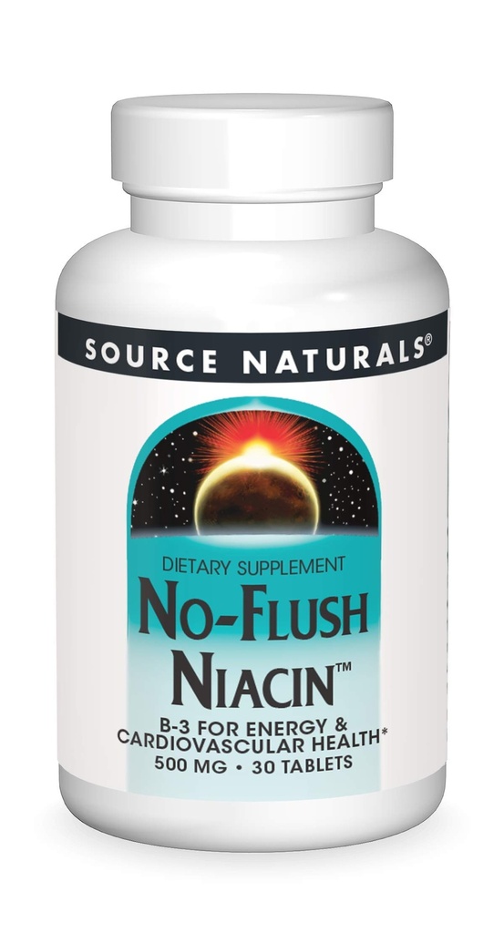 Naturals sursă No-Flush Niacin, B-3 pentru energie și sănătate cardiovasculară* 500 mg - 30 comprimate