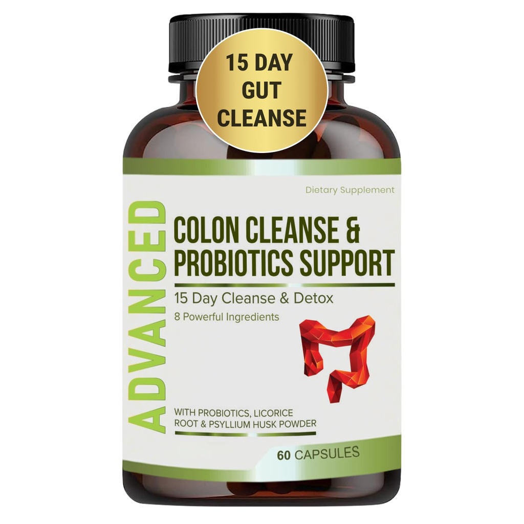 15 Day Gut Cleanse Detox pentru femei și bărbați - avansat 15 zile Colon Cleanse cu Probiotice și Psyllium Husk pentru constipație Relief, Digestive Health, Colon Cleanser & Gut Health.60 Caps.