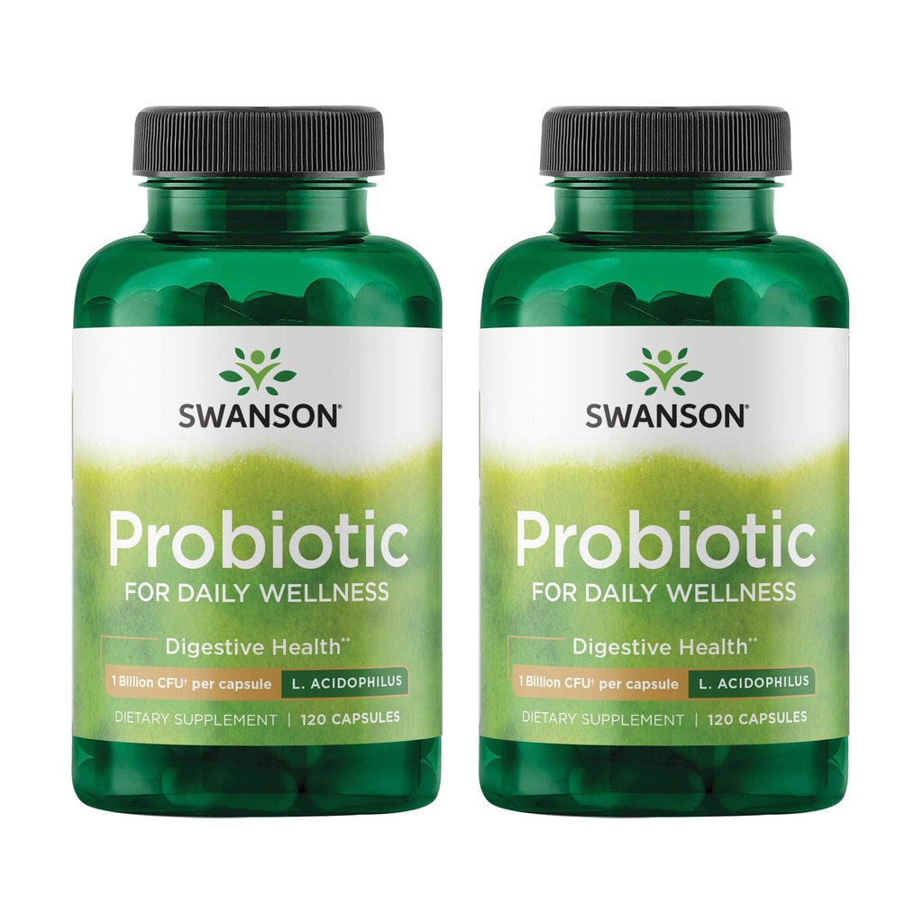 Swanson Probiotic - Digestive Health Supplement w/ 1 Miliarde CFU per capsulă - Formula naturală de susținere Regularitatea Bowel & Daily Wellness - (120 capsule) (2 ambalaj)