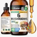 BIO KRAUTER 6 Ciuperci Supliment 6-in-1 - Lions Mane, Shiitake, Turkey Tail, Cordyceps, Reishi & Chaga Lichid Extract - Complex de ciuperci Tinctură - Picături Vegan 4 Fl.Oz.