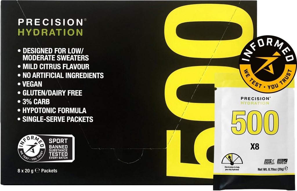 Dihidratare de precizie Electrolit Drink Mix - toate pudrele electrolit de putere multinaturală - Servete individuale impermeabile - Gluten/Dairy Free (500mg/l - Pachet galben, ambalaj de 8)