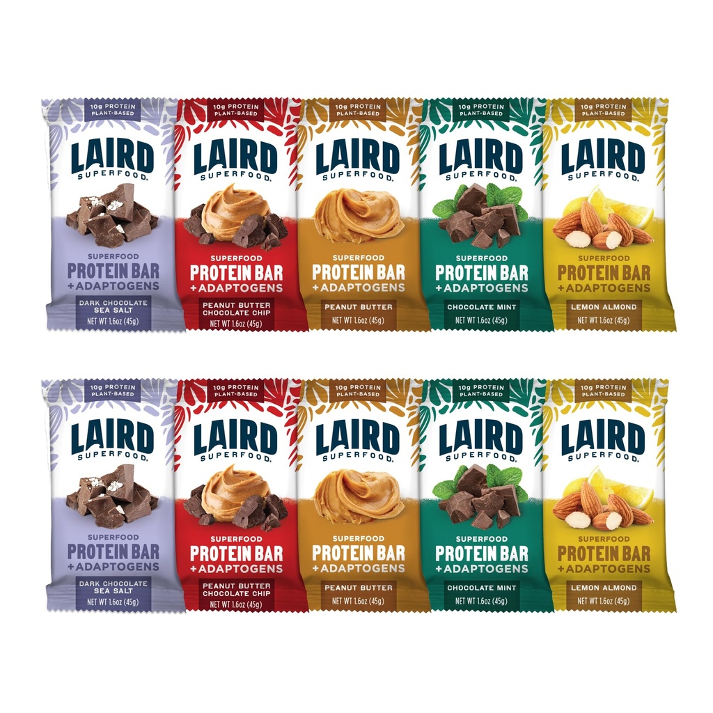 Laird Superfood Proteina Functionala Barul de Psihologie Dar mai bine cu ingrediente reale, Ciuperci functionale 10g Proteina pe bază de plante, 6g Fibră - non-GMO - 5 Aroma Pack Varietati, 10 Conte (Pachet de 1)