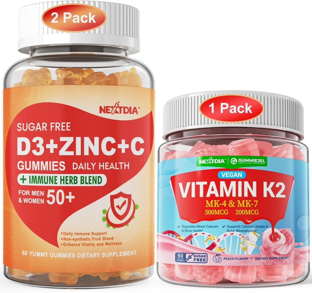 Bundle: Vitamina C + D3 + Gume de zinc pentru adulți 50 + & Vitamina K2 Gumies