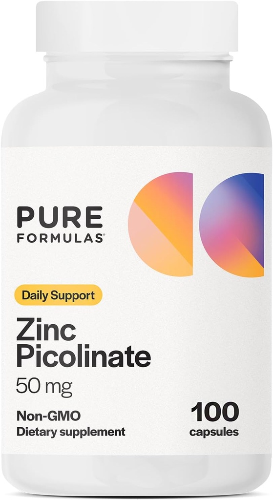 PureFormulas Zinc Picolinat 50 mg - Imunitate şi suport hormonal - Biodisponibil 50 mg Zinc Supliment 100 Capsule