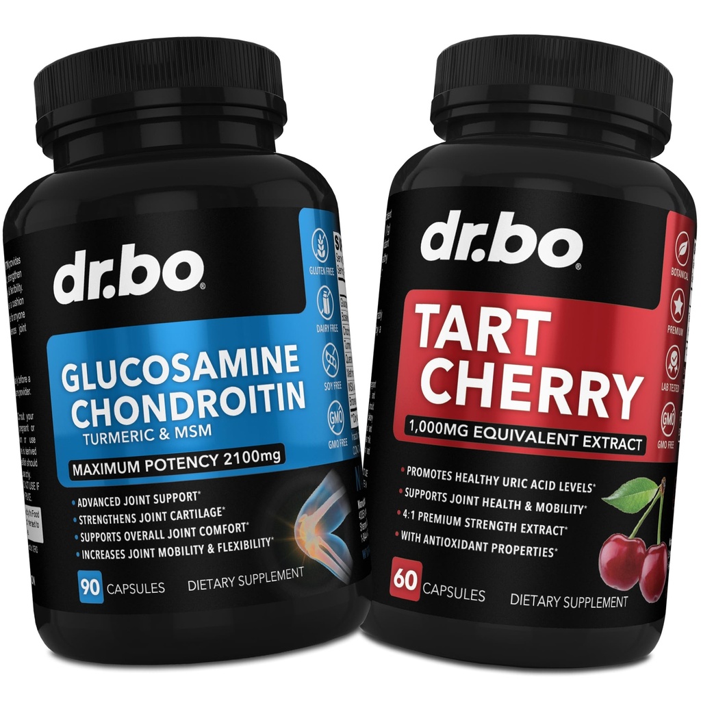 Glucosamină Chondroitin MSM Turmeric & Tart Cherry - supliment comun de sănătate Knee Bone & articulații, Purge Acid uric Curățați Flush Pastile antioxidante - Suport comun Pastile și tartă capsule extract de cireșe