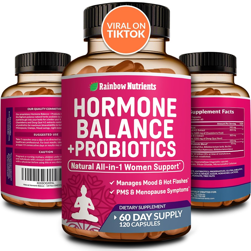 Echilibru hormonal + Probiotice pentru femei- Menopauza naturale Relief, managementul greutății, Bloating, Flashuri fierbinți, PMS 