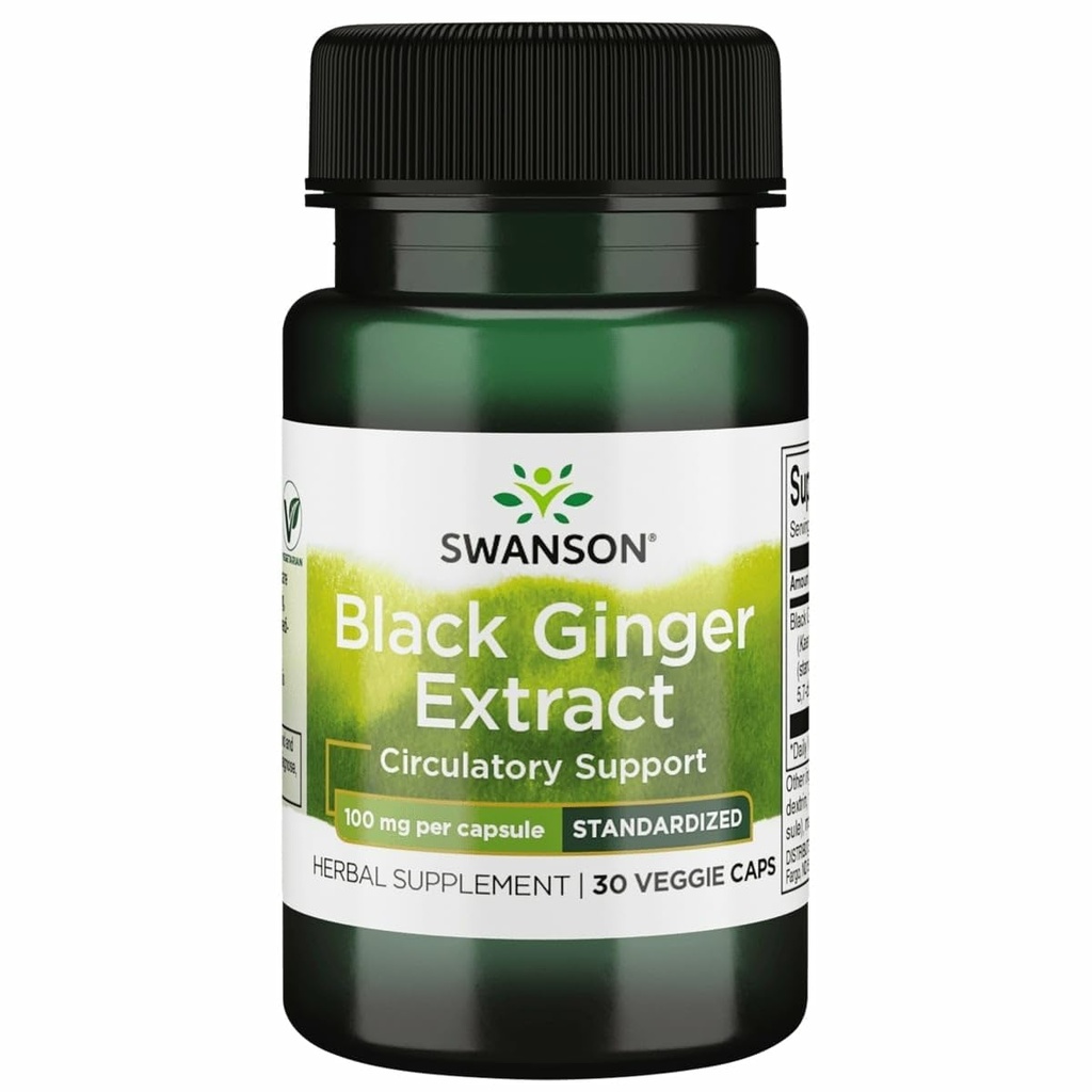 Swanson Black Ginger Extract - Promoveaza circulatia sanatoasa a sangelui si vigorul fizic - poate ajuta inima de sanatate, tesut muscular si bunastarea - (30 Capsule vegetale, 100mg fiecare) 1 ambalaj