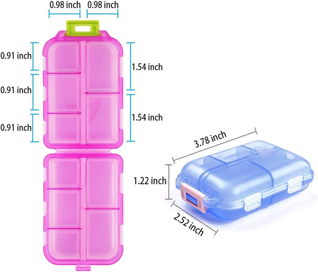 Mici Travel Box Organizator, 10 Compartiment Pill Case Planner, Portable Folding Daily Medcine Capsule Dispenser pentru depozitare medicamente, Medicamente, Vitamina, Ulei de pește, Supliment, Albastru