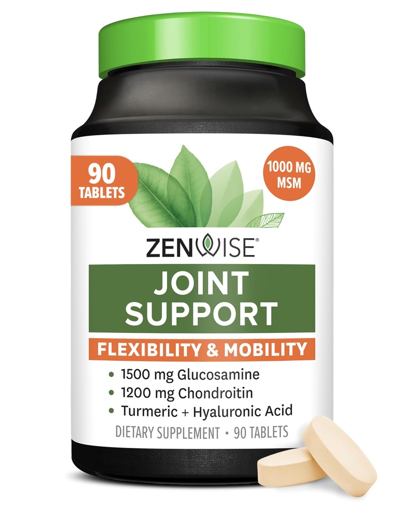 Zewise Health Joint Supplement with Glucosamine Chondroitin MSM, Curcumin & Sulfate - Joint Health for Women & Men - Mobility & Flexible Support for Knee, Cartelage & Bone - 90 Count