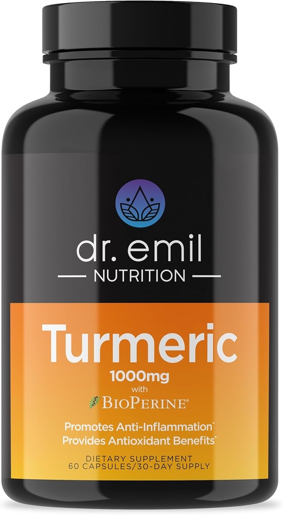 DR. NUTRIŢIE EMIL Curcumină turmerică cu supliment Black Pepper - Capsule Turmerice cu bioPerină pentru absorbţie uşoară - 1000 mg Supliment turmeric, 60 capsule