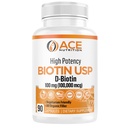 Biotina de mare potenta USP (D-Biotina 100.000mcg) - Biotina superioara, Făină de orez organic, Capsule vegetariane pentru par, piele, si Myelin Health, Made in the USA (100mg/90 capsule)