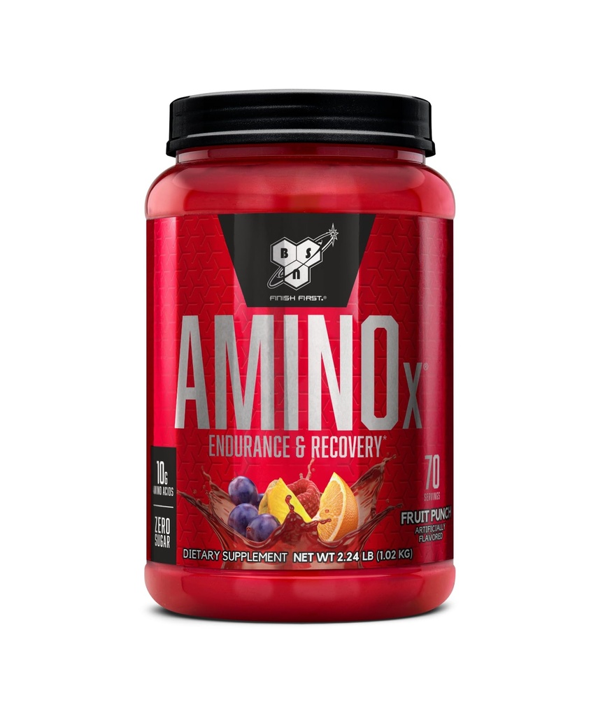 BSN Amino X Muscle Recovery & Endurance Powder with BCAAs, 10 Grams of Amino Acids, Keto Friendly, Caffeine Free, Support Endurance, Zero Sugar, Fruit Punch, 70 portii (Packaging May Vary)