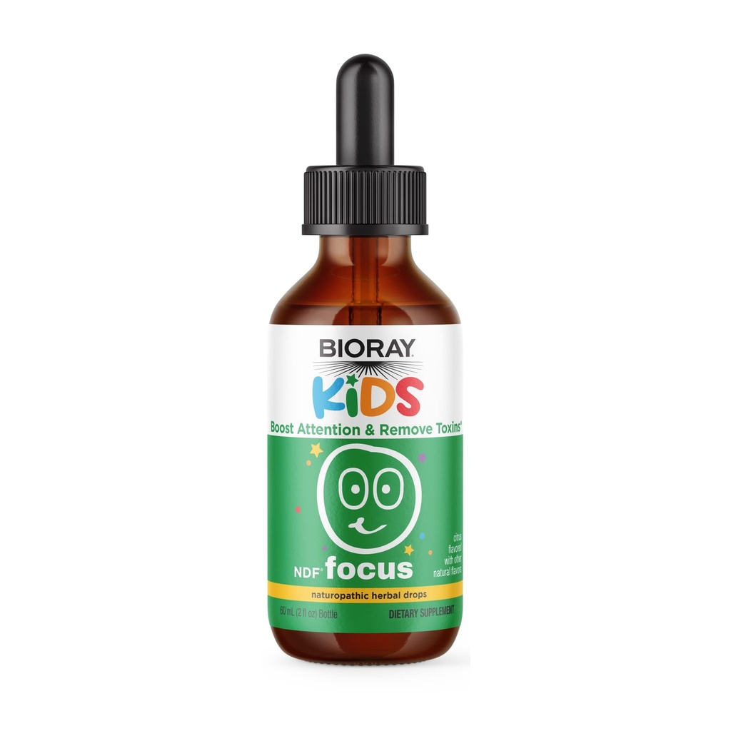 BIORAY Kids NDF Focus, Citrus - 2 fl oz - Sprijină funcția cognitivă, îmbunătățește claritatea și promovează nivelurile de energie constantă - non-GMO, vegetarian, gluten gratuit - 1-2 luni de aprovizionare