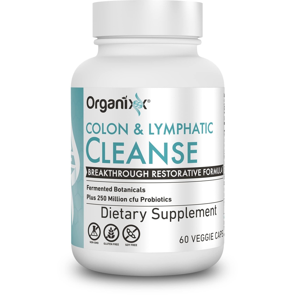 Organixx Lymphatic & Colon Cleanse Supplement, 250 Million CFU Probiotice pentru sănătate gutoasă, Digestive & Lymphatic Support, Gluten Free, Non OMG, 60 Capsule vegetariane