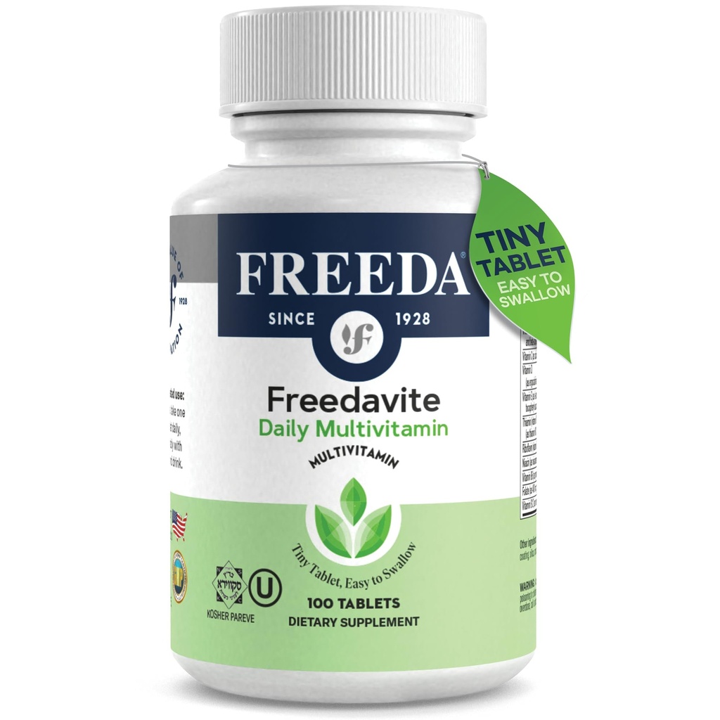 Freeddavitate Tiny Tablet - Multivitamine moderate pentru bărbaţi şi femei - Vitamina A, C, D, E, B1, B2, B6, B12, Biotina, Calciu, Zinc, Fier, Magneziu, Mangan, Cupru, Seleniu, Iod - 100 Conte