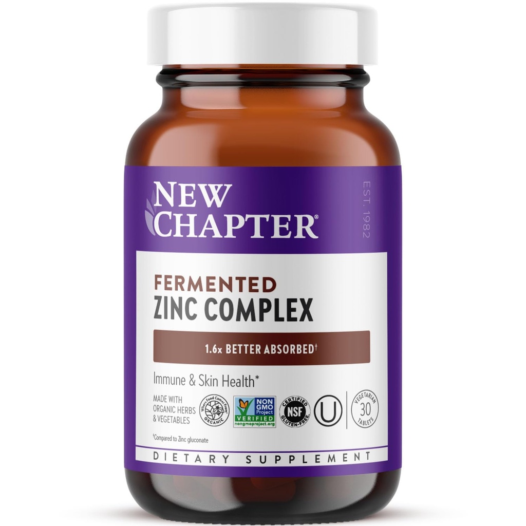 New Capitol Zinc Supliment, Complex de zinc fermentat, ONE Daily pentru Suport Immune + Skin Health, Formula Minerale-Balancing bogat în cupru, Ușor de înghițit & Digest, 30 Conte (1 lună de aprovizionare)