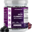 Vitamatic de fier 65 mg Gummie Supliment pentru femei si barbati - 240 Vegan Gummies - Marea Tasting de fier Gummy Vitamine cu vitamina C